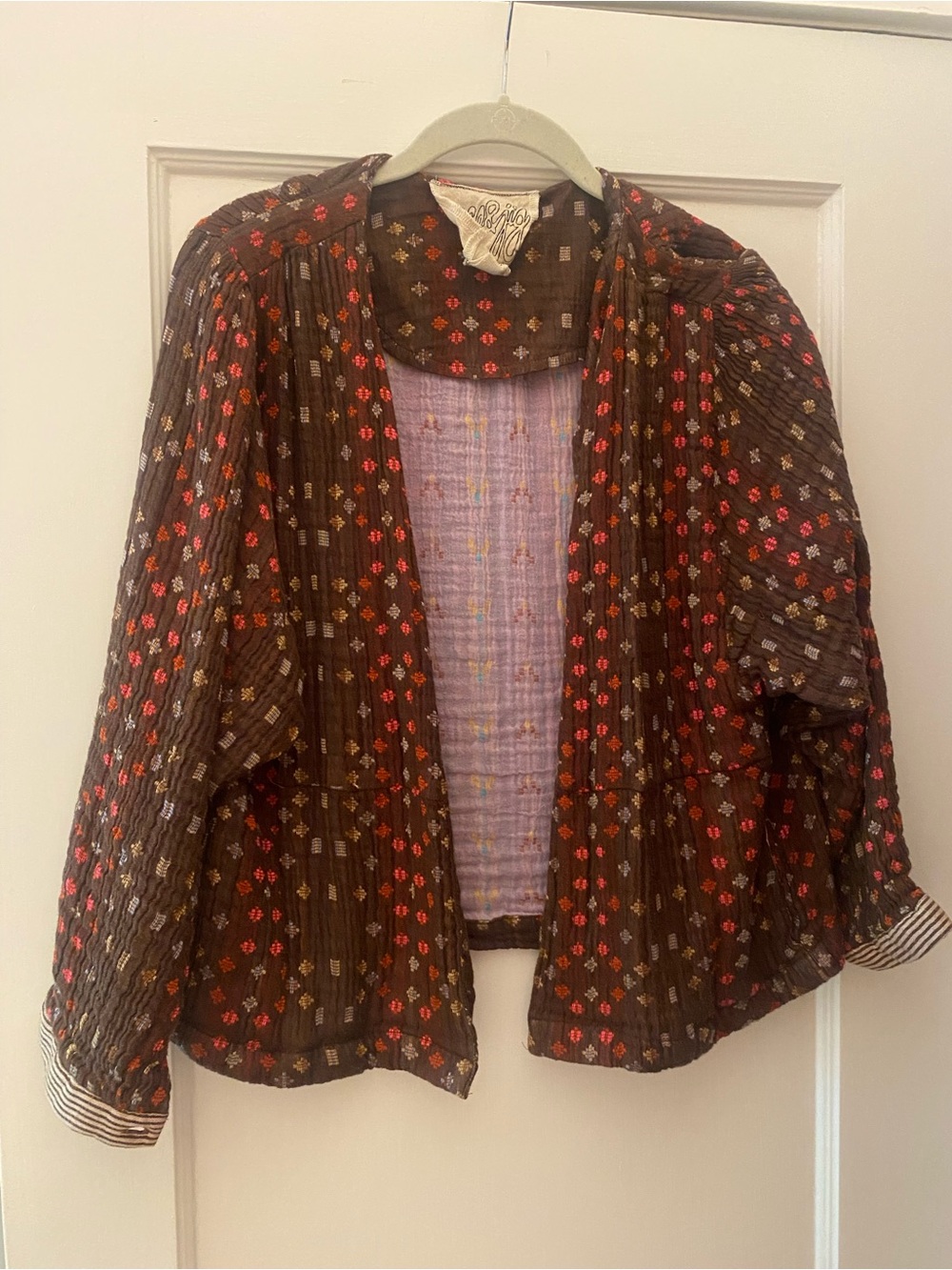 Ace & Jig Brown Quilted Jacket with Red and Cream Floral Dots